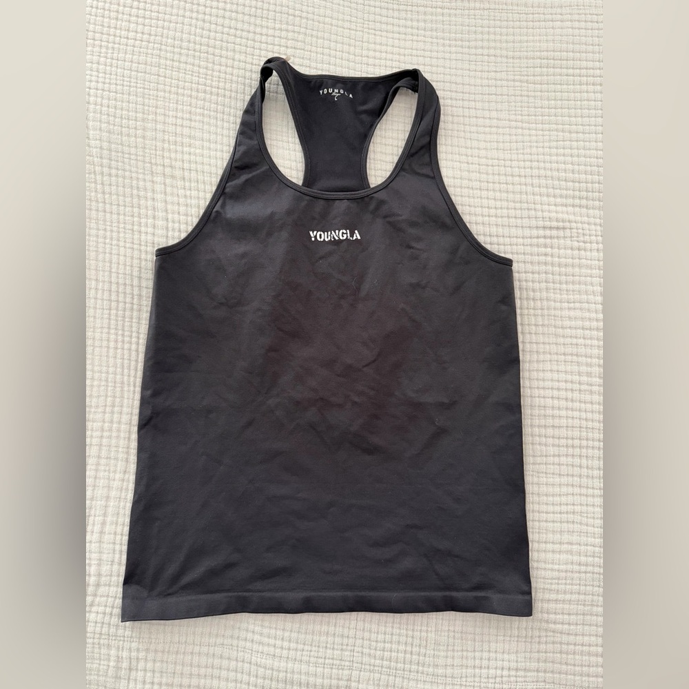 YoungLA Men’s Black Racerback Tank Stretch Material